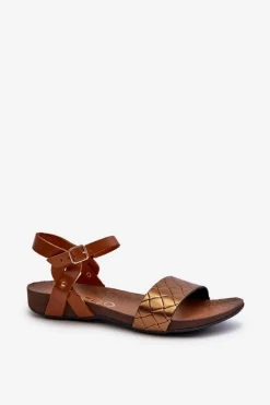 Zazoo 40027 Płaskie Skórzane Sandały Damskie Miedziane