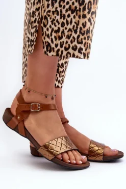 Zazoo 40027 Płaskie Skórzane Sandały Damskie Miedziane