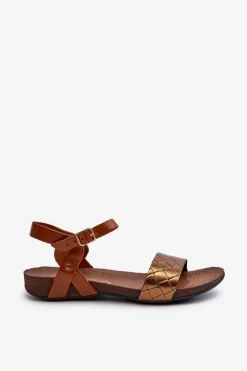 Zazoo 40027 Płaskie Skórzane Sandały Damskie Miedziane