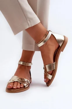 Zazoo 40378 Płaskie Skórzane Sandały Damskie Złote