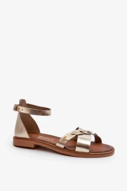 Zazoo 40378 Płaskie Skórzane Sandały Damskie Złote