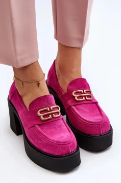 Zazoo 20170 Półbuty Zamszowe Damskie Na Słupku Fuksja