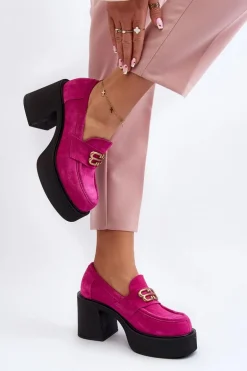 Zazoo 20170 Półbuty Zamszowe Damskie Na Słupku Fuksja