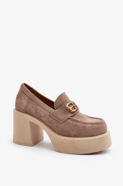Zazoo 20170 Półbuty Zamszowe Damskie Na Słupku Beżowe