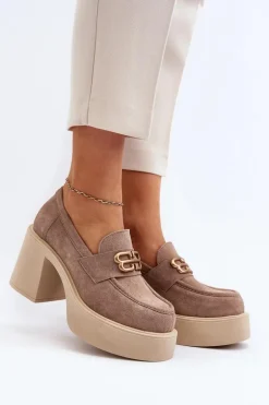 Zazoo 20170 Półbuty Zamszowe Damskie Na Słupku Beżowe
