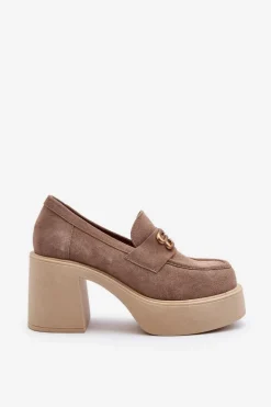 Zazoo 20170 Półbuty Zamszowe Damskie Na Słupku Beżowe