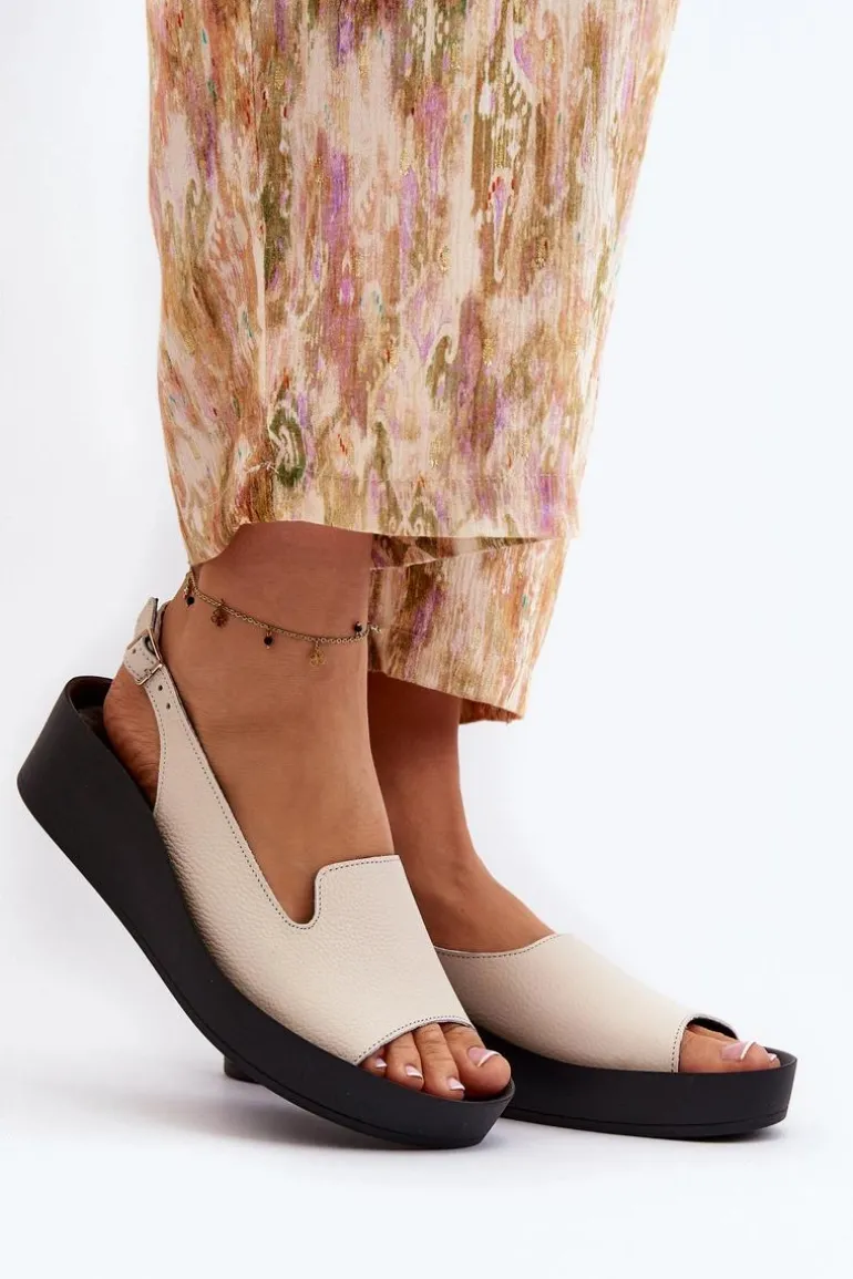 Zazoo 2893 Sandały Damskie Skórzane na Grubej Podeszwie Jasnobeżowe