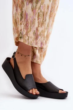 Zazoo 2893 Sandały Damskie Skórzane na Grubej Podeszwie Czarne