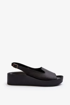 Zazoo 2893 Sandały Damskie Skórzane na Grubej Podeszwie Czarne