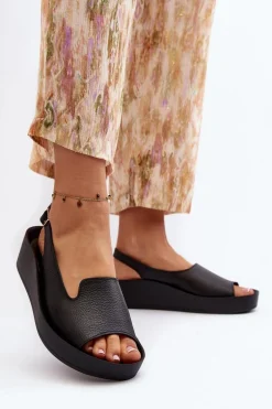 Zazoo 2893 Sandały Damskie Skórzane na Grubej Podeszwie Czarne