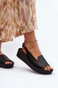 Zazoo 2893 Sandały Damskie Skórzane na Grubej Podeszwie Czarne