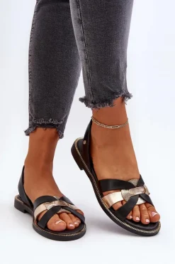 Zazoo 40382 Sandały Damskie Skórzane Czarne