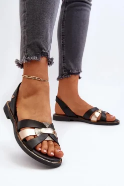 Zazoo 40382 Sandały Damskie Skórzane Czarne