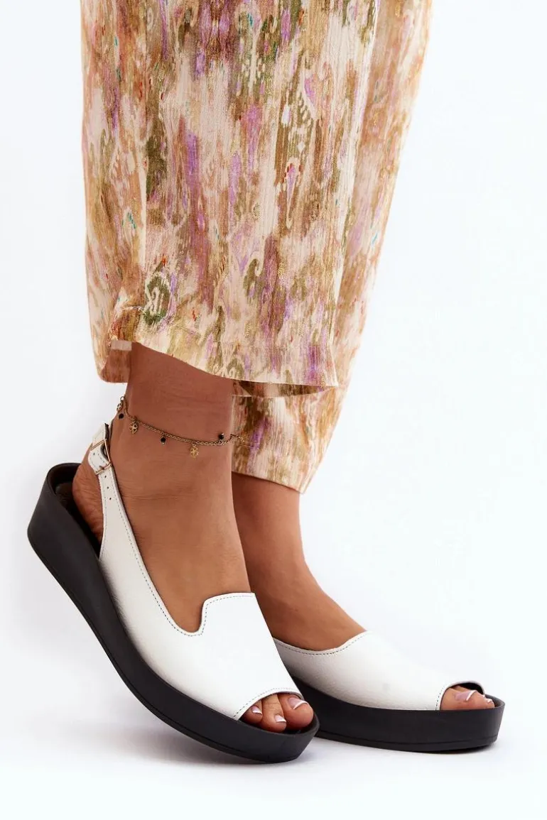 Zazoo 2893 Sandały Damskie Skórzane na Grubej Podeszwie Białe