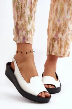 Zazoo 2893 Sandały Damskie Skórzane na Grubej Podeszwie Białe