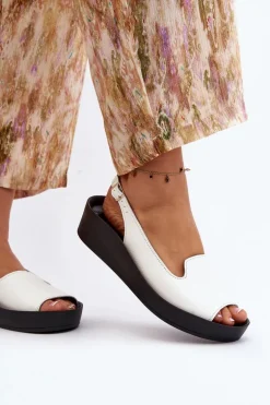 Zazoo 2893 Sandały Damskie Skórzane na Grubej Podeszwie Białe