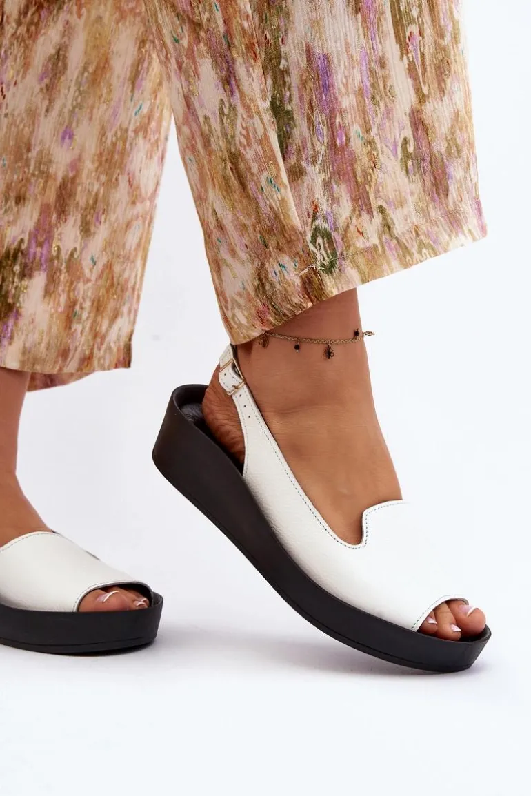 Zazoo 2893 Sandały Damskie Skórzane na Grubej Podeszwie Białe