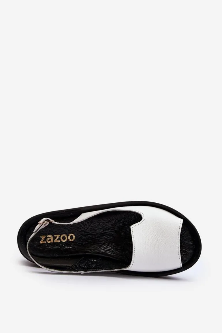 Zazoo 2893 Sandały Damskie Skórzane na Grubej Podeszwie Białe
