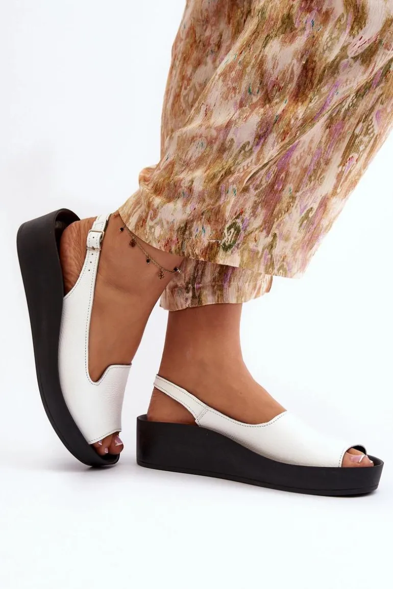 Zazoo 2893 Sandały Damskie Skórzane na Grubej Podeszwie Białe