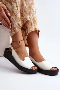 Zazoo 2893 Sandały Damskie Skórzane na Grubej Podeszwie Białe