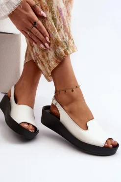 Zazoo 2893 Sandały Damskie Skórzane na Grubej Podeszwie Białe