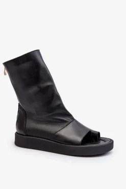 Zazoo 3441 Sandały Damskie Skórzane Z Cholewka Czarne