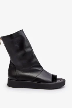 Zazoo 3441 Sandały Damskie Skórzane Z Cholewka Czarne