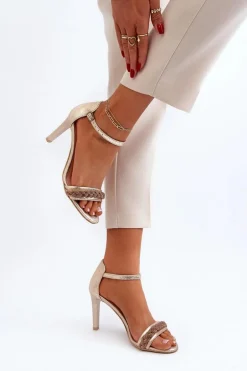 Zazoo 3328/2 Sandały Damskie Skórzane Na Szpilce Złote