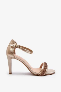 Zazoo 3328/2 Sandały Damskie Skórzane Na Szpilce Złote