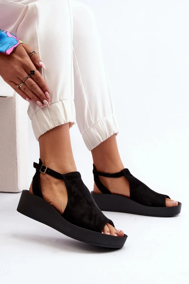 Zazoo 2914 Sandały Damskie Zamszowe Czarne