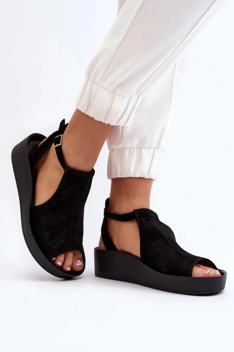 Zazoo 2914 Sandały Damskie Zamszowe Czarne