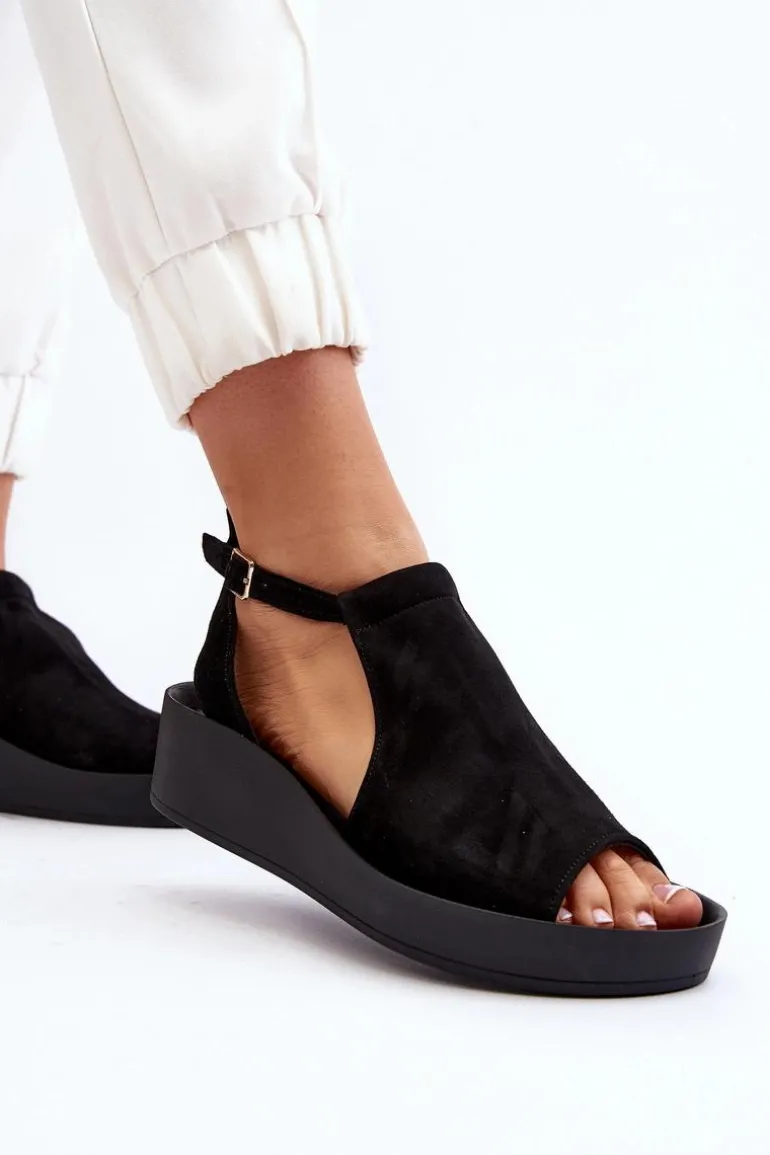 Zazoo 2914 Sandały Damskie Zamszowe Czarne