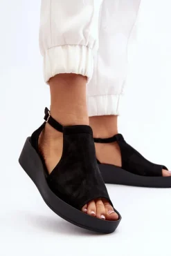 Zazoo 2914 Sandały Damskie Zamszowe Czarne