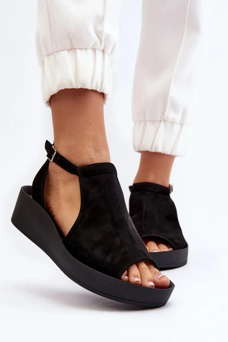 Zazoo 2914 Sandały Damskie Zamszowe Czarne