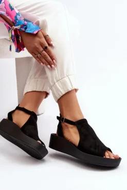 Zazoo 2914 Sandały Damskie Zamszowe Czarne