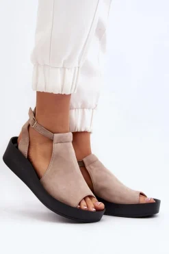 Zazoo 2914 Sandały Damskie Zamszowe Beżowe