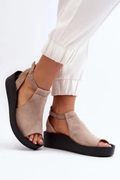 Zazoo 2914 Sandały Damskie Zamszowe Beżowe