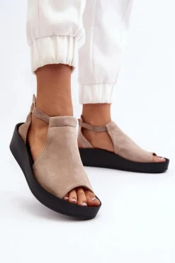 Zazoo 2914 Sandały Damskie Zamszowe Beżowe