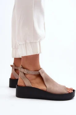 Zazoo 2914 Sandały Damskie Zamszowe Beżowe