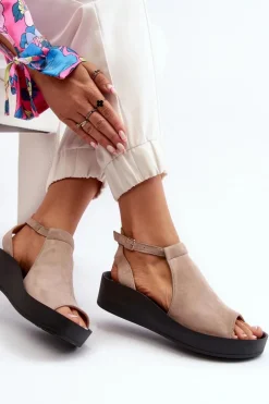 Zazoo 2914 Sandały Damskie Zamszowe Beżowe