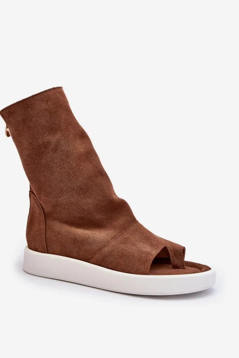 Zazoo 3441 Sandały Damskie Zamszowe Z Cholewka Brązowe