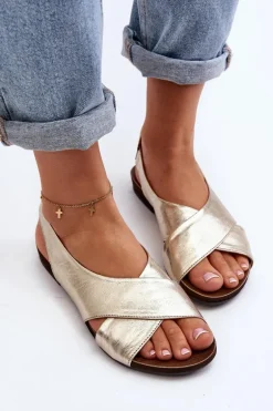 Zazoo 40407 Sandały Skórzane Damskie Złote