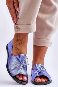 Zazoo 2660 Skórzane Baleriny Damskie Niebieskie