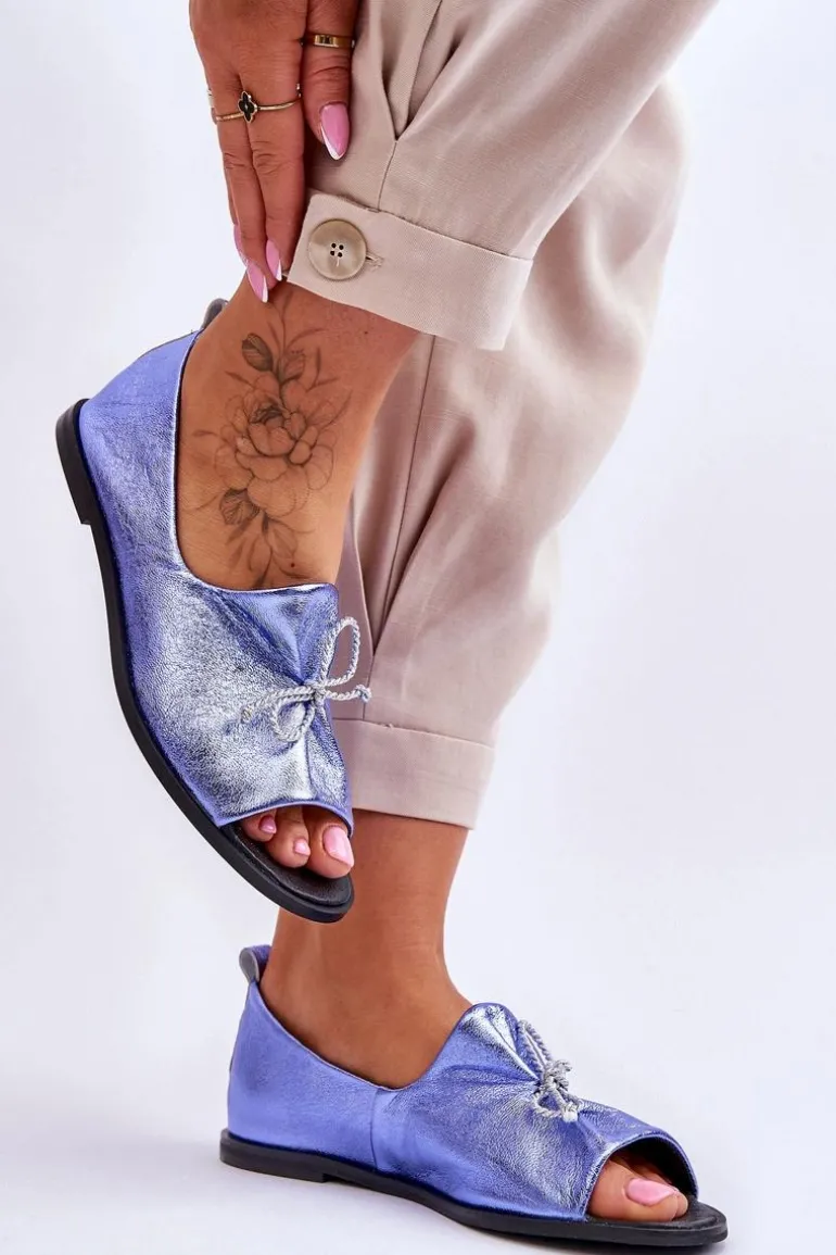 Zazoo 2660 Skórzane Baleriny Damskie Niebieskie