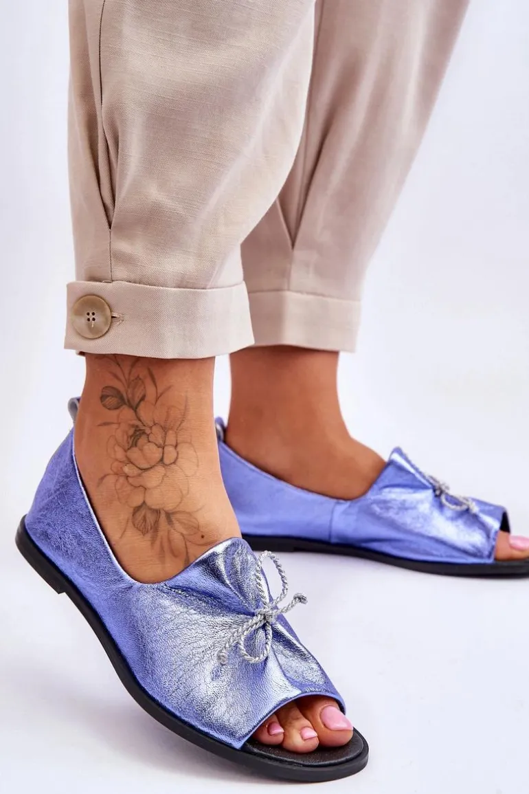 Zazoo 2660 Skórzane Baleriny Damskie Niebieskie