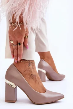 Zazoo 3117 Skórzane Czółenka Beżowe