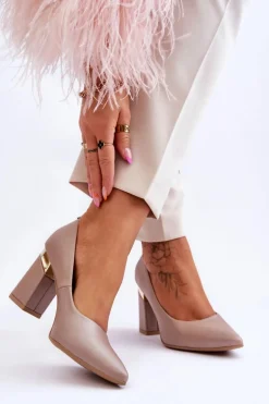 Zazoo 3117 Skórzane Czółenka Beżowe