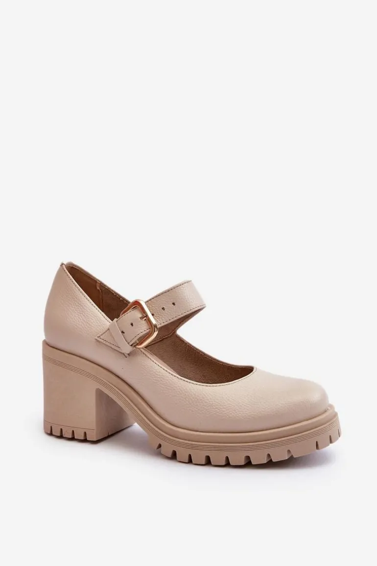 Zazoo 20166 Skórzane Czółenka Beżowe