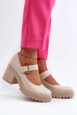 Zazoo 20166 Skórzane Czółenka Beżowe