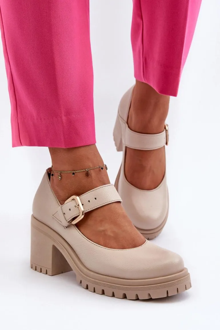 Zazoo 20166 Skórzane Czółenka Beżowe